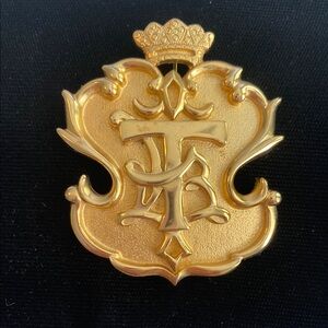 Gold TRIFARI Crest Brooch with Crown Detail
